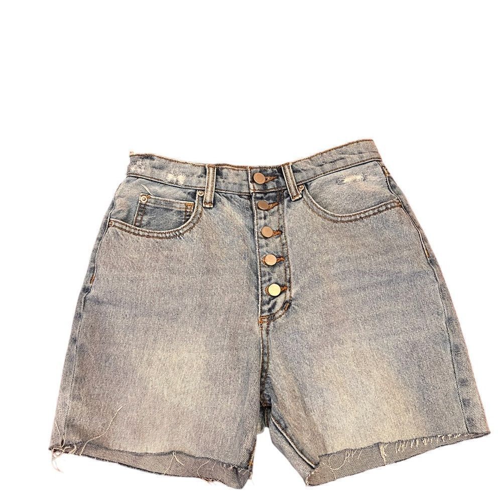 WeWoreWhat Exposed Button Distressed Denim Shorts 25